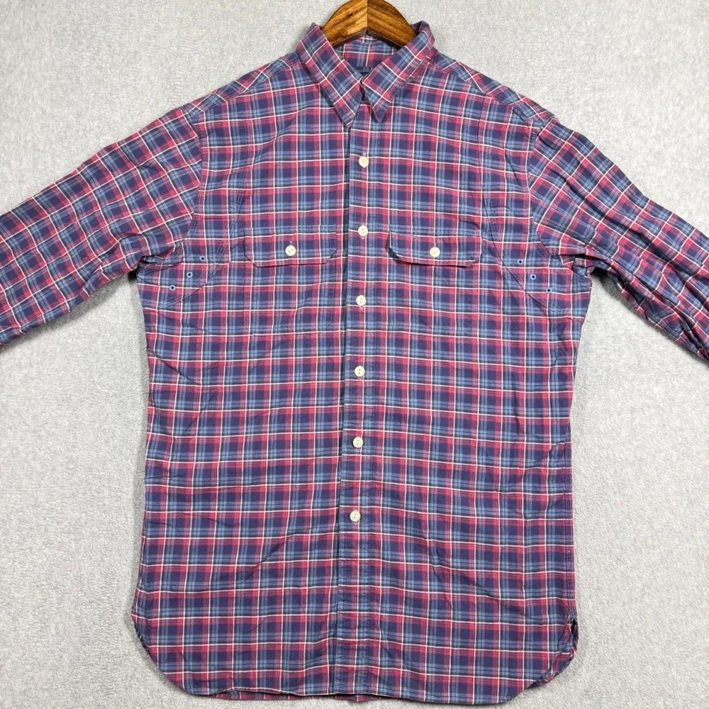 Polo Ralph Lauren Men Medium Vented Plaid Shirt Red Blue Button Down Utility